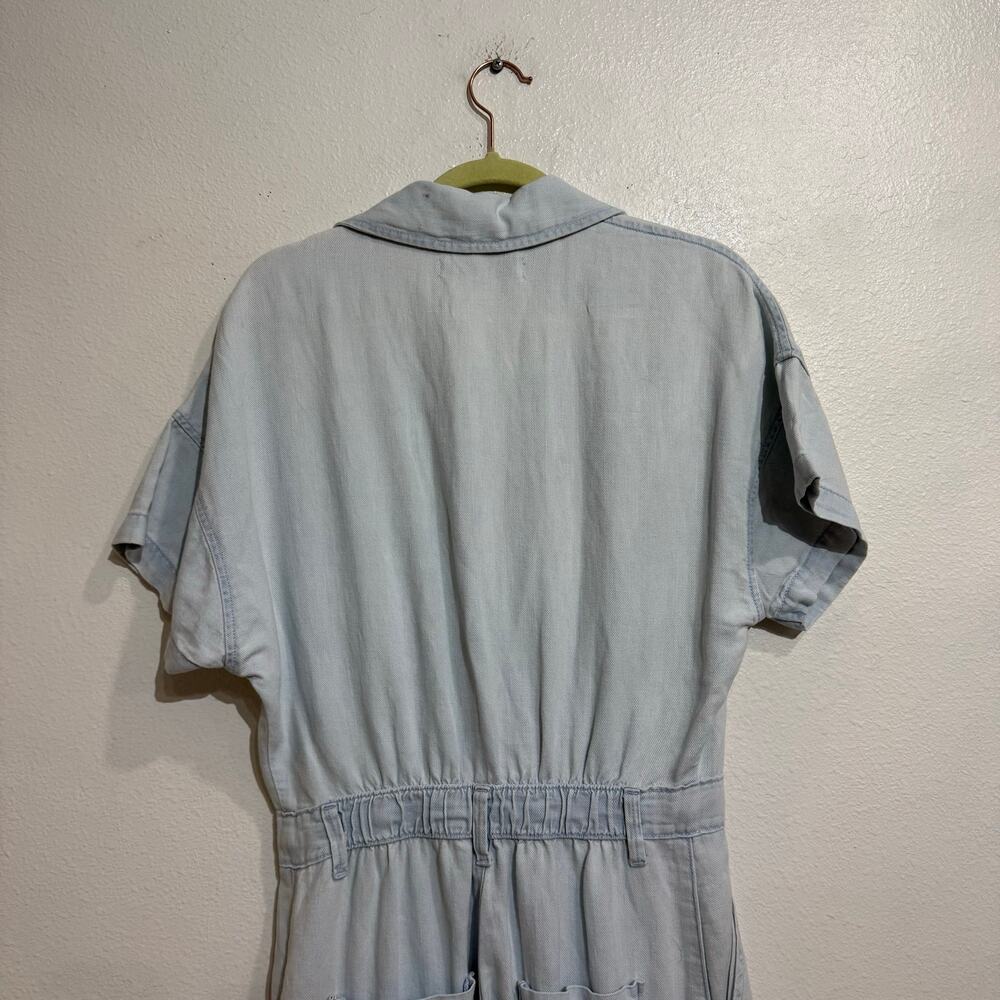Zara Light Wash Denim Utility Jumpsuit Short Sleeve Button Front Sz M - Picture 7 of 9